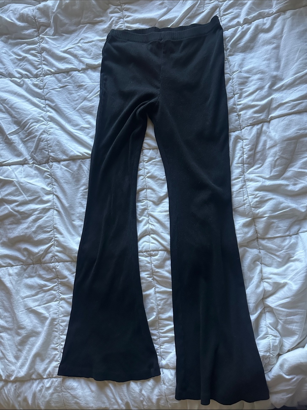 Divided Black Ribbed Flared Leggings